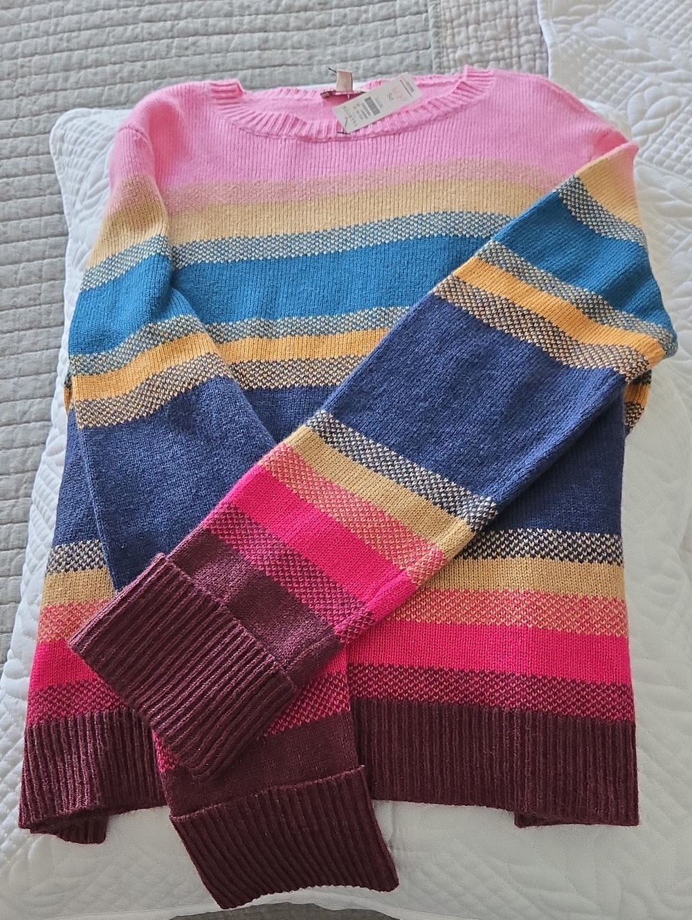 Talbot Womens Multicolor Striped Crewneck Sweater - Pink/Blue/Maroon